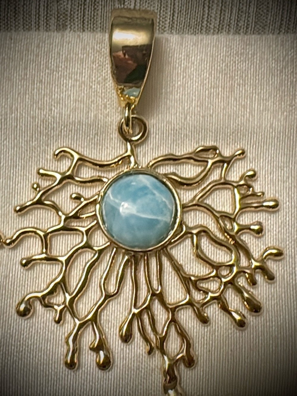 Gold plated authentic Larimar in coral shaped Pendant Necklace